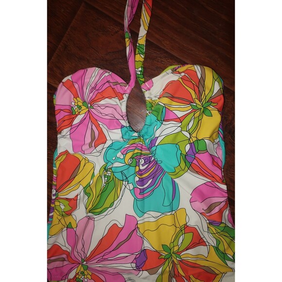 Trina Turk One Piece Swimsuit 12 14 Tropical Halter Top Kaleidoscope L XL Swim - Picture 5 of 10